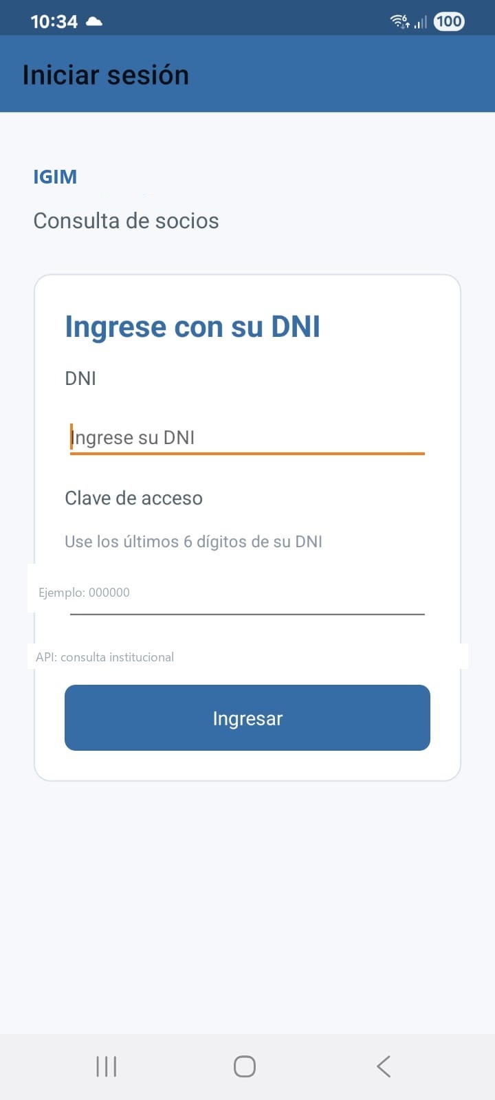 Ingreso a la app móvil IGIM-M