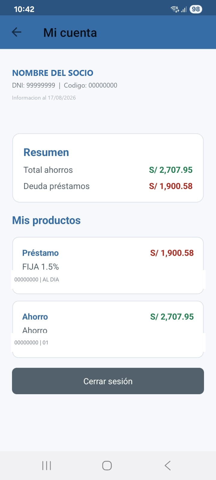 Consulta del socio en la app móvil IGIM-M